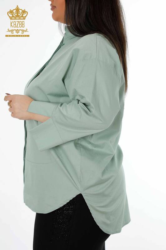 Großhandel Damenhemd - Bunt - Stein bestickt Rücken gemustert - Baumwolle - 20064 | KAZEE