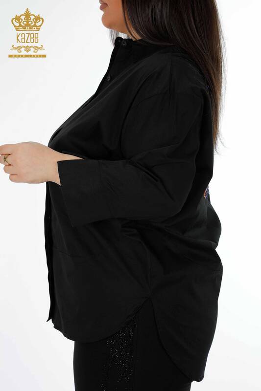 Großhandel Damenhemd - Bunt - Stein bestickt Rücken gemustert - Baumwolle - 20064 | KAZEE