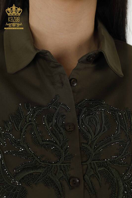 Großhandel Damenhemd Engelsflügel Muster Khaki - 20233 | KAZEE