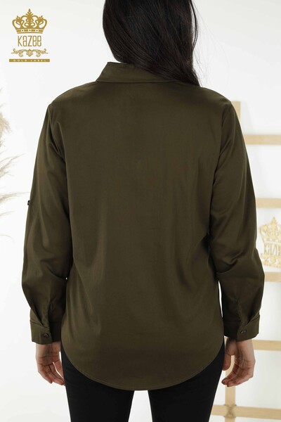 Großhandel Damenhemd Engelsflügel Muster Khaki - 20233 | KAZEE - Thumbnail