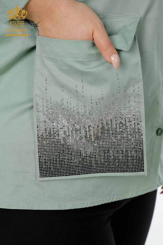 Großhandel Damenhemd - Kristall Stein bestickt - Hellblau - 20136 | KAZEE