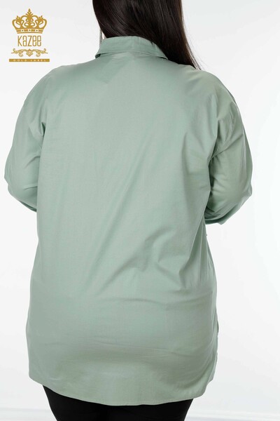 Großhandel Damenhemd - Kristall Stein bestickt - Hellblau - 20136 | KAZEE - Thumbnail
