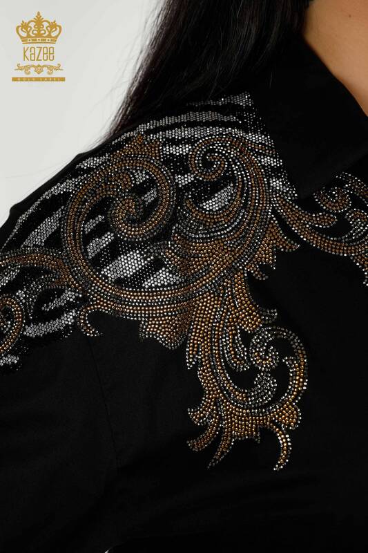 Damen-Hemd mit Schulterdetail Schwarz im Großhandel - 20440 | KAZEE
