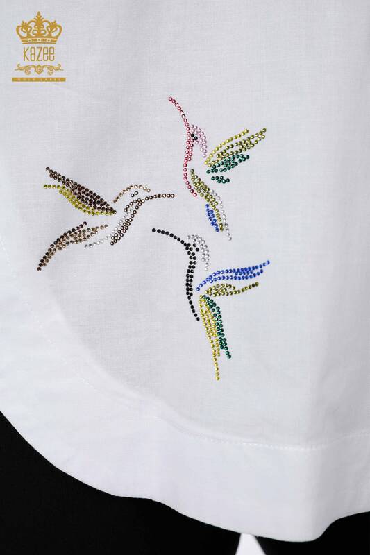 Großhandel Damenhemd - Vogel muster - Weiß - 20129 | KAZEE
