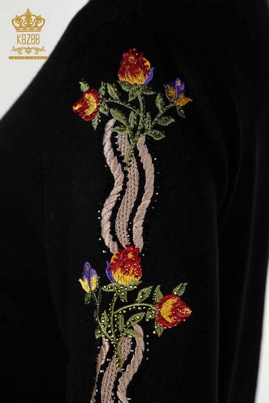 Großhandel Frauen Trainingsanzug Set Schwarz mit bunten Blumenmuster-16528 / KAZEE