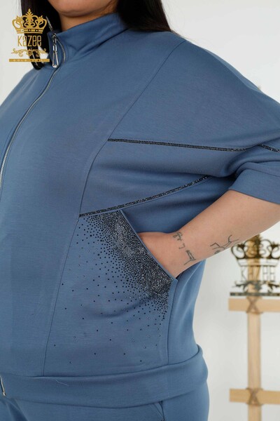 Großhandel Damen-Trainingsanzug-Set – Kurzarm – Reißverschluss – Indigo – 17547 | KAZEE - 5