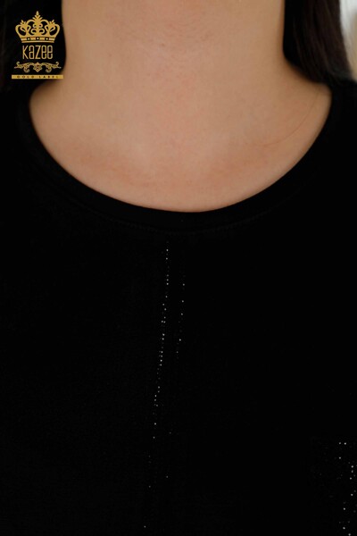 Großhandel Damen Trainingsanzug Set-mit Tasche Stein bestickt - Schwarz-20398 | KAZEE - 5