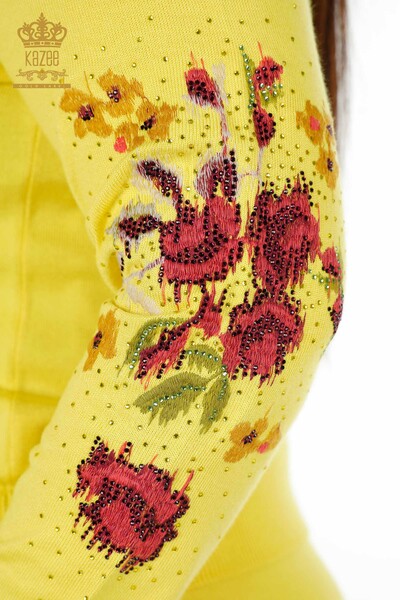 Großhandel Damen Trainingsanzug Set Buntes Blumenmuster Gelb - 16570 | KAZEE - Thumbnail