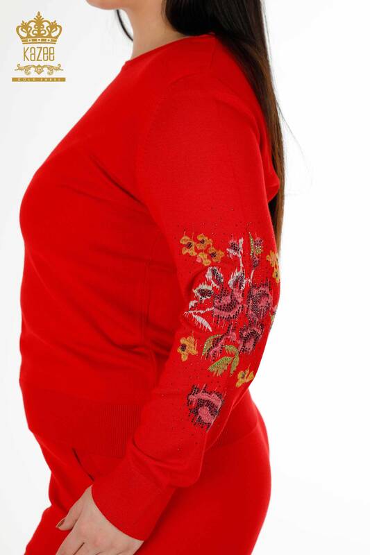 Großhandel Damen Trainingsanzug Set Buntes Blumenmuster - Rot - 16570 | KAZEE