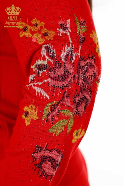 Großhandel Damen Trainingsanzug Set Buntes Blumenmuster - Rot - 16570 | KAZEE - Thumbnail