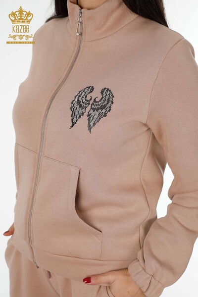 Großhandel Damen Trainingsanzug Set Engel Flügelmuster - Nerz - 17466 | KAZEE - 3