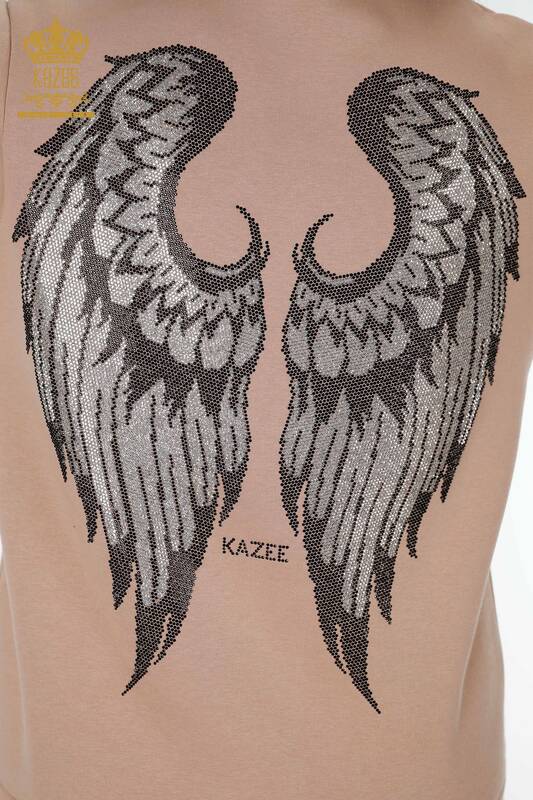 Großhandel Damen Trainingsanzug Set Engel Flügelmuster - Nerz - 17466 | KAZEE