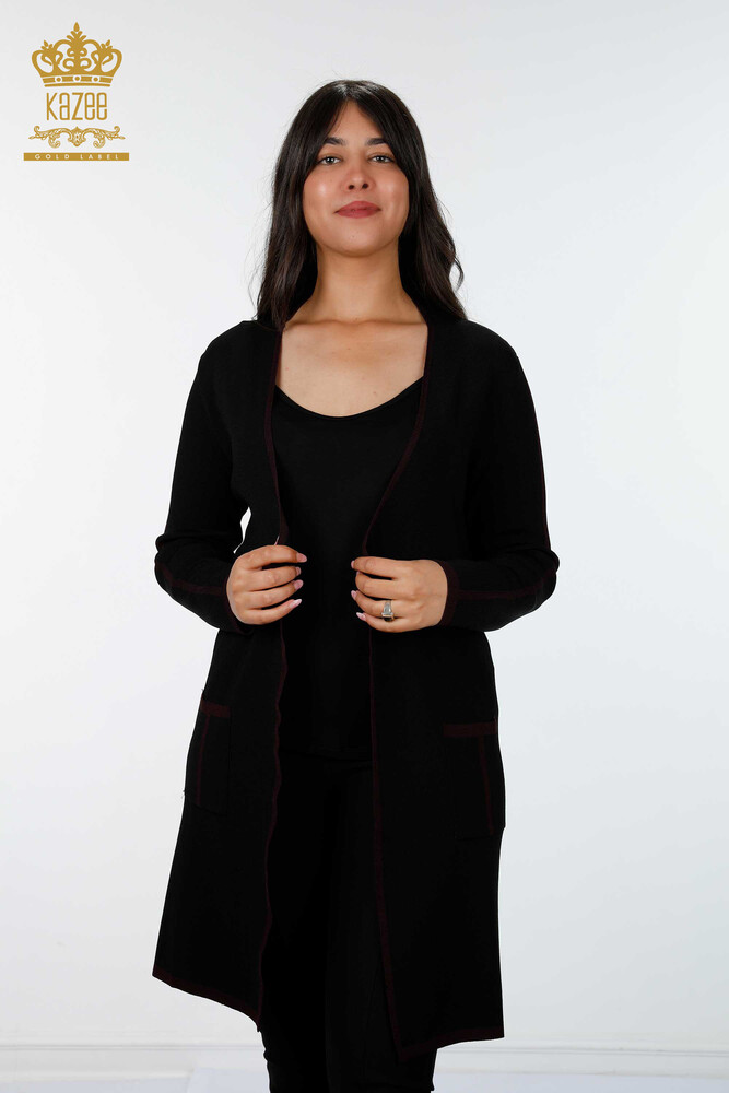 Großhandel Damen-Strickjacke– Ärmel seitlich gestreift – Tasche – 14269 | KAZEE - 7