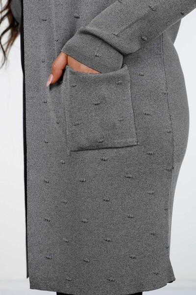 Großhandel Damen-Strickjacke - Polka Dot Detailliert - Taschen - Lang - Viskose - 15698 | KAZEE - 4