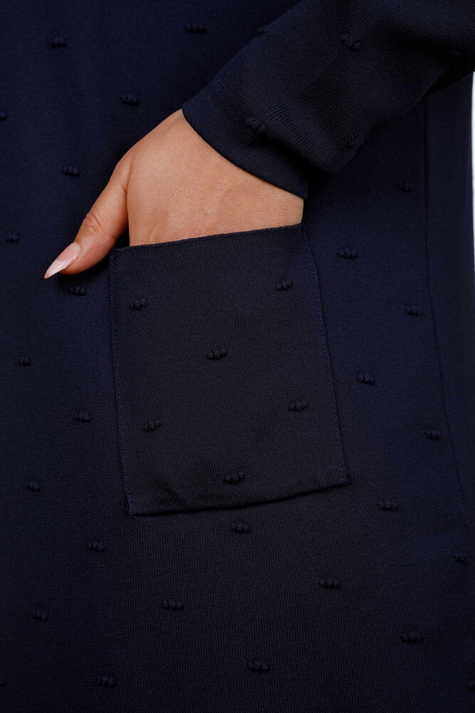 Großhandel Damen-Strickjacke - Polka Dot Detailliert - Taschen - Lang - Viskose - 15698 | KAZEE - 9