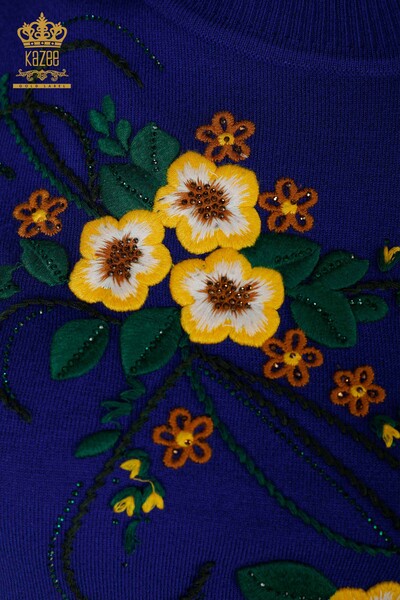 Großhandel Damen Strickwaren Blumenmuster Saks - 16811 / KAZEE - Thumbnail