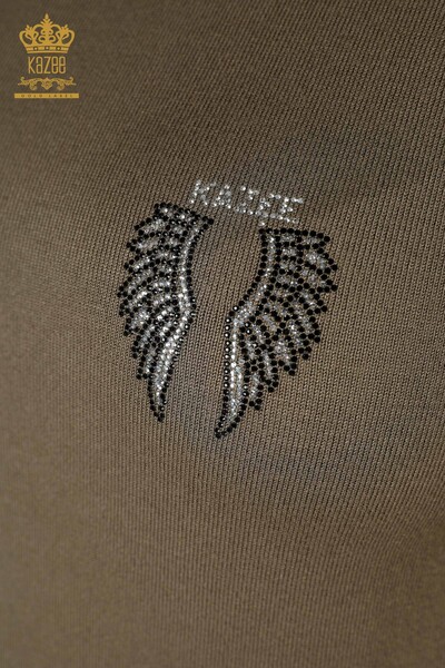 Großhandel Damen Strickwaren Ärmellos Khaki mit Engel Flügel Muster-16921 / KAZEE - Thumbnail