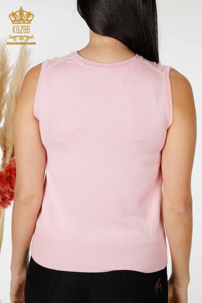 Großhandel Damen Strickwaren Ärmellos Rosa mit Katzenmuster-16902 / KAZEE - 6