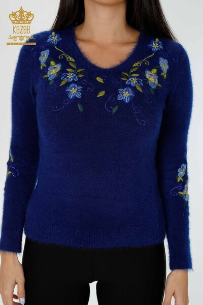 Großhandel Damen Pullover Angora Blumenmuster Saks - 18917 / KAZEE - Thumbnail