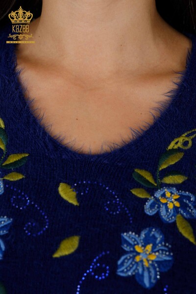 Großhandel Damen Pullover Angora Blumenmuster Saks - 18917 / KAZEE - Thumbnail
