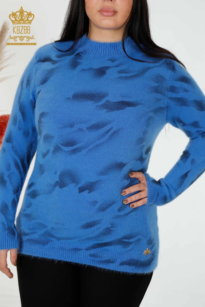 Großhandel Damen Pullover Blau mit Angora Muster-18991 / KAZEE - 2