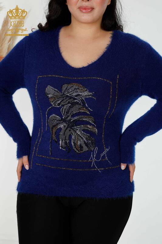 Großhandel Damen Pullover mit Angora Muster Dunkelblau - 16995 / KAZEE