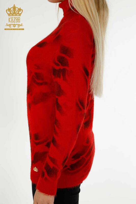 Großhandel Damen Strickpullover Rot mit Angora-Muster - 18990 / KAZEE