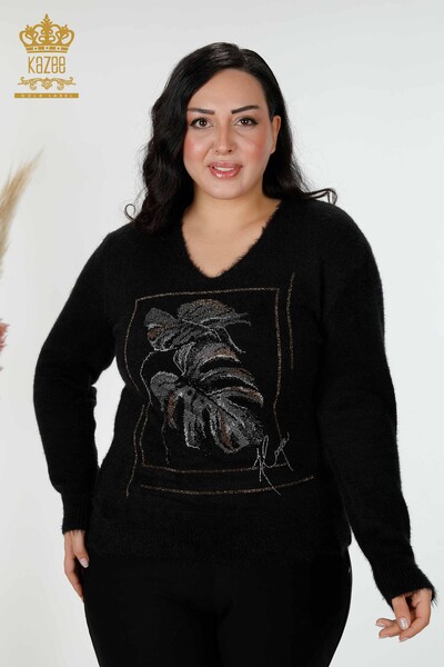 Großhandel Damen Pullover Schwarz mit Angora Muster-16995 / KAZEE - Thumbnail