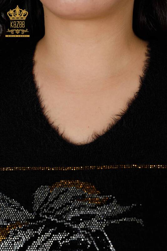 Großhandel Damen Pullover Schwarz mit Angora Muster-16995 / KAZEE