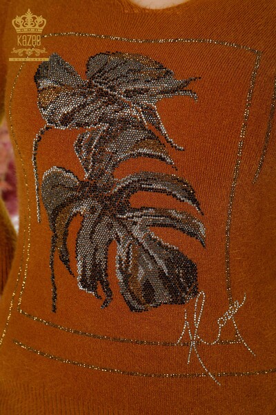 Großhandel Damen Strickpullover mit Angora-Muster Senf - 16995 / KAZEE - Thumbnail