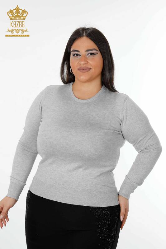Großhandel Damen Pullover Basic Grau-15317 / KAZEE