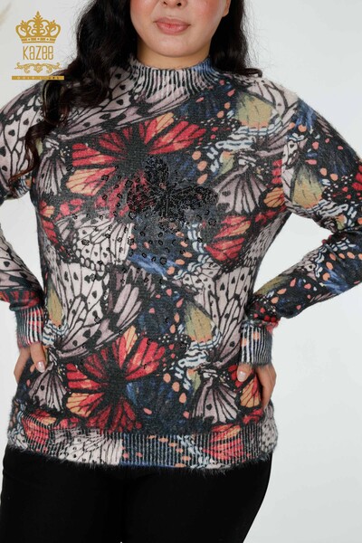 Großhandel Damen Pullover Digitaldruck Angora Muster Schwarz-18976 / KAZEE - 2