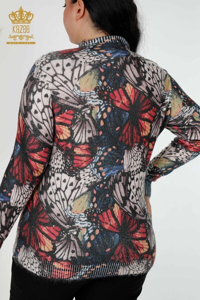 Großhandel Damen Pullover Digitaldruck Angora Muster Schwarz-18976 / KAZEE - Thumbnail