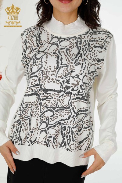 Großhandel Damen Strickwaren Kristall Stein bestickt Ecru-30008 / KAZEE - 2