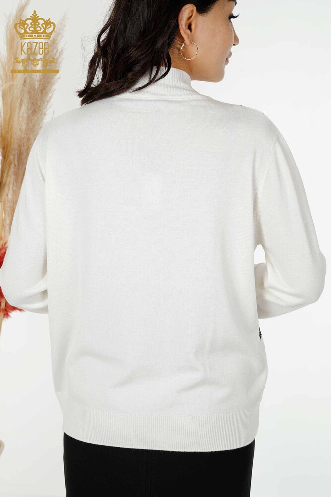 Großhandel Damen Strickwaren Kristall Stein bestickt Ecru-30008 / KAZEE - 6