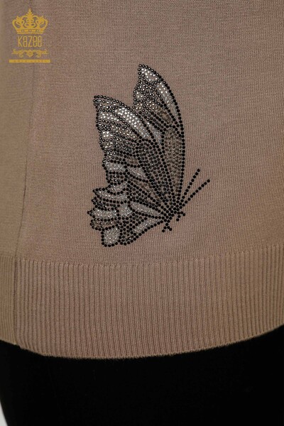 Großhandel Damen Strickpullover mit Schmetterling Muster Nerz - 16958 / KAZEE - Thumbnail