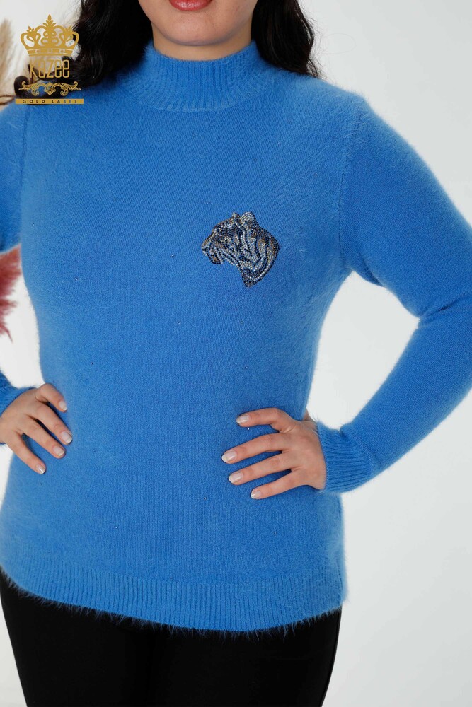 Großhandel Damen Strickpullover mit Tiger Muster Angora Blau - 18955 / KAZEE - 2