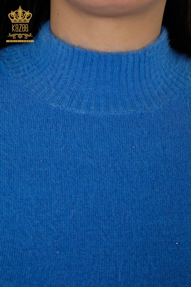 Großhandel Damen Strickpullover mit Tiger Muster Angora Blau - 18955 / KAZEE - 4