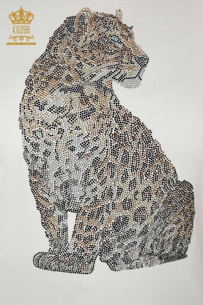 Großhandel Damen Strickpullover mit Tiger Muster Ecru - 16999 / KAZEE - 3