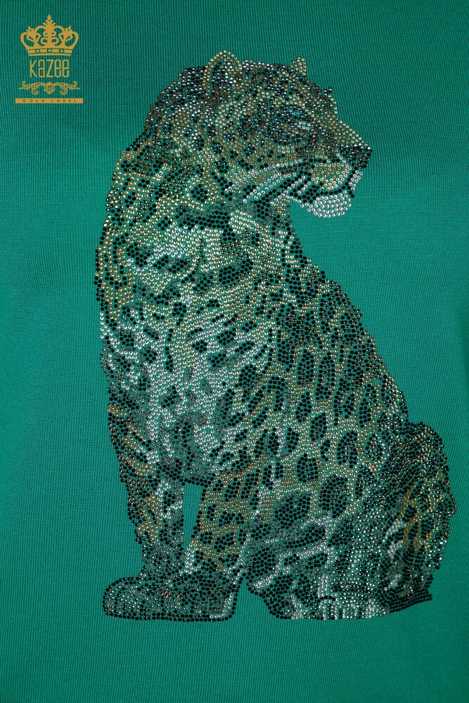 Großhandel Frauen Strickpullover mit Tiger Muster Grün - 16999 / KAZEE - 3