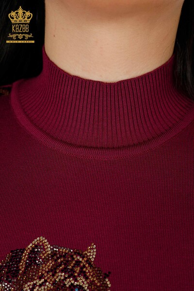 Großhandel Damen Strickpullover mit Tiger-Muster Magenta - 16999 / KAZEE - 4