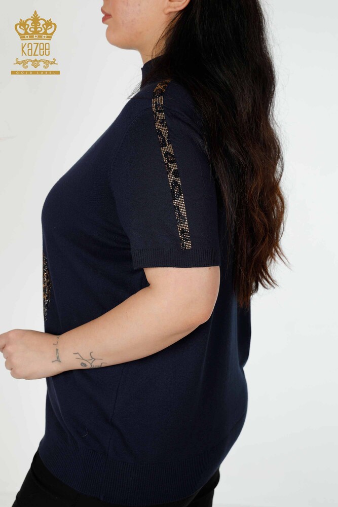 Großhandel Damen Strickpullover mit Tiger-Muster Marineblau - 16999 / KAZEE - 5