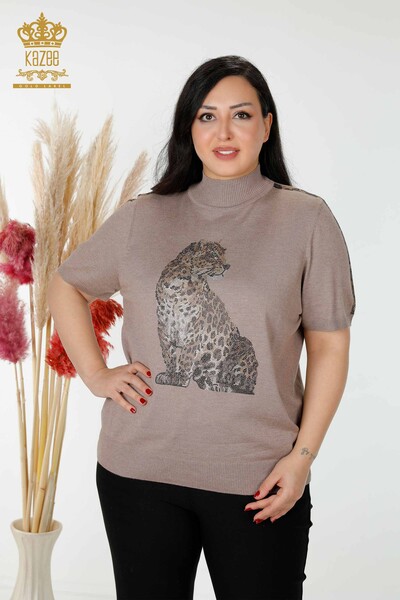 Großhandel Damen Strickpullover mit Tiger-Muster Nerz - 16999 / KAZEE 