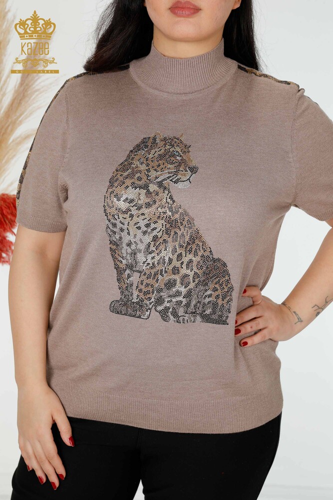 Großhandel Damen Strickpullover mit Tiger-Muster Nerz - 16999 / KAZEE - 2