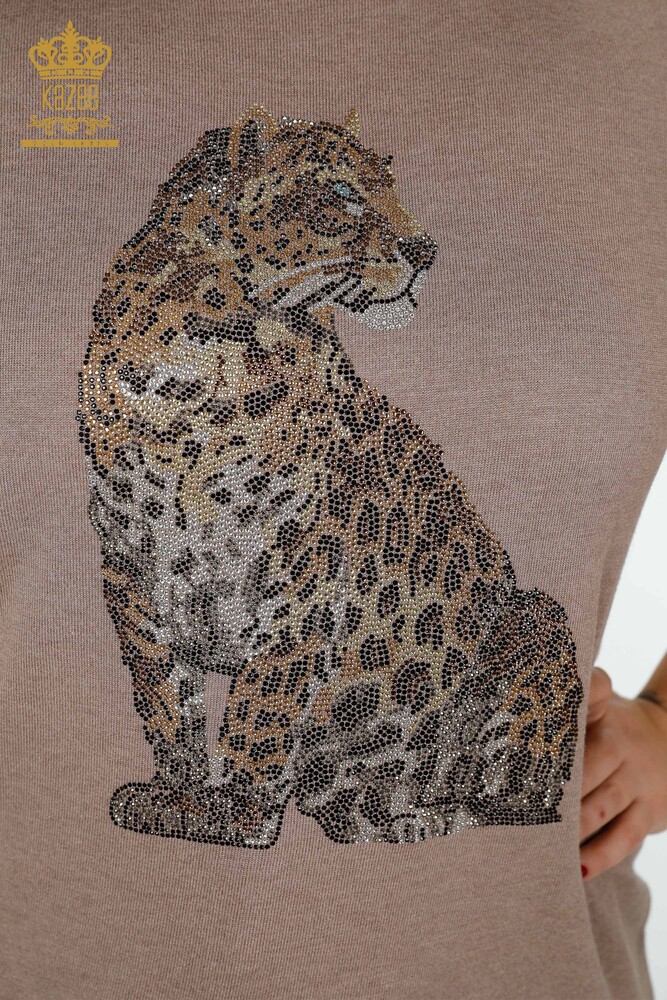 Großhandel Damen Strickpullover mit Tiger-Muster Nerz - 16999 / KAZEE - 3