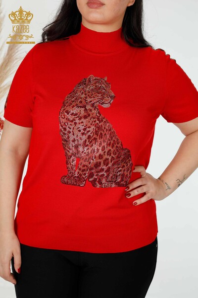 Großhandel Damen Strickpullover Tiger Muster rot - 16999 / KAZEE - 2