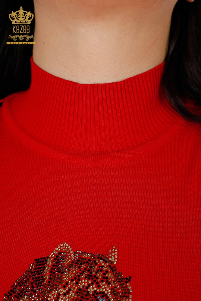 Großhandel Damen Strickpullover Tiger Muster rot - 16999 / KAZEE - 4