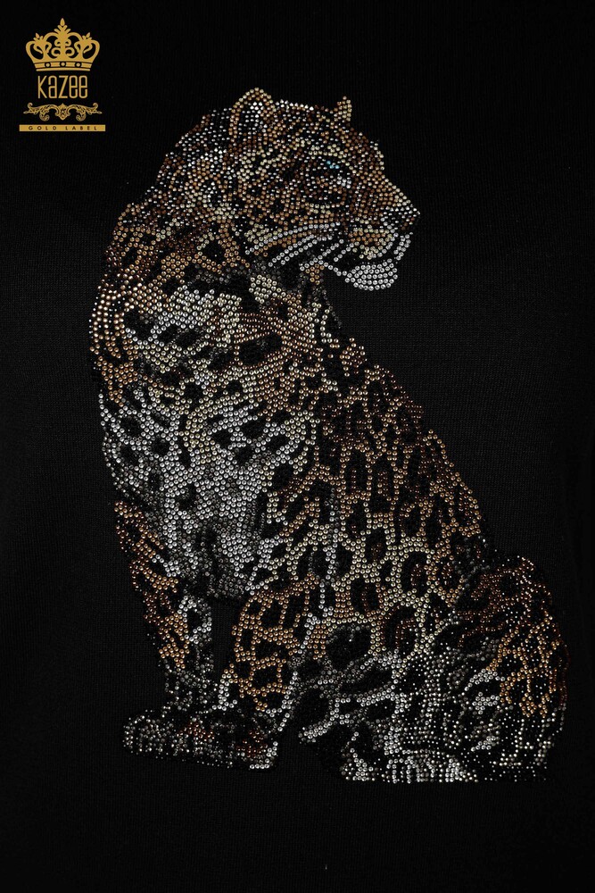 Großhandel Damen Strickpullover mit Tiger Muster Schwarz - 16999 / KAZEE - 3