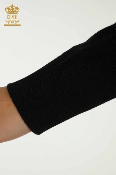 Großhandel Damen-Strickpullover Schwarz mit Vogelstickerei - 30401 | KAZEE - 8