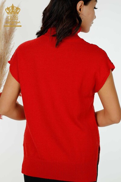 Großhandel Damen Pullover Schulter Kristall Stein bestickt rot-30097 / KAZEE - 8